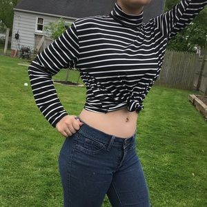 Black and white striped turtleneck shirt